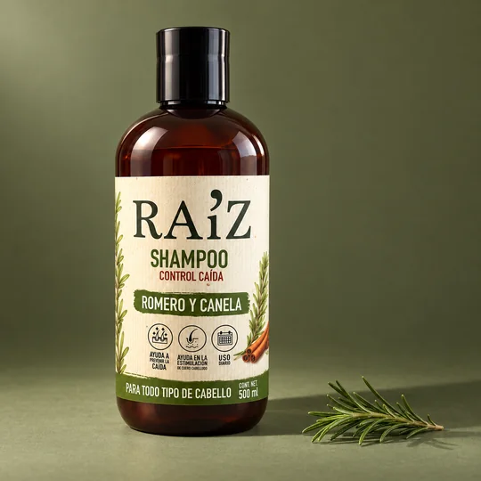 Shampoo RA’IZ con una rama de romero